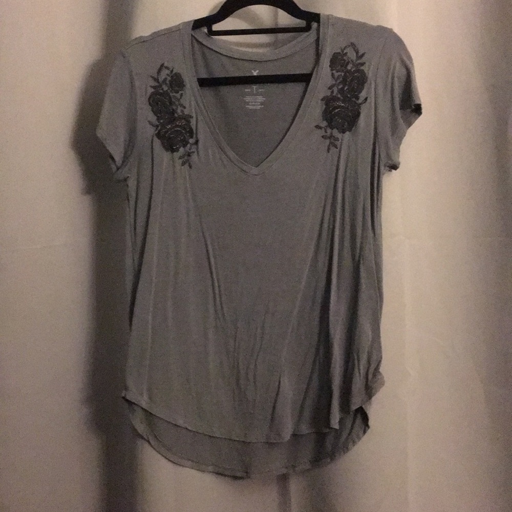 Black Floral Embroidery Loose Top